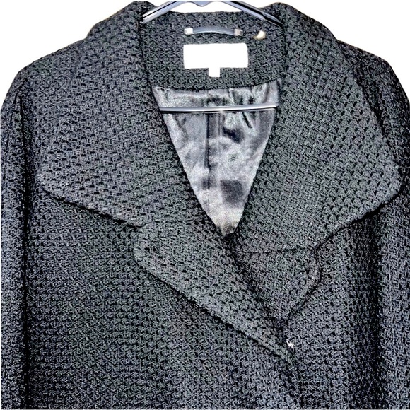 Calvin Klein Black Asymmetrical Coat Peacoat w/Knit Sleeves Size 10 Oversized - Picture 5 of 14